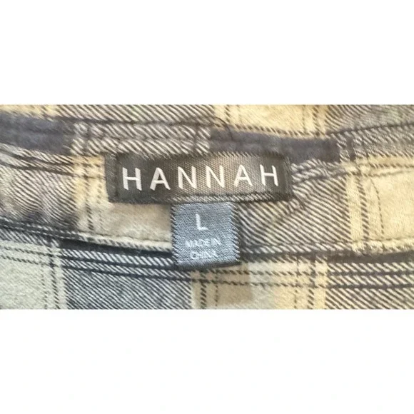 Hannah Plaid Button Up Shirt Navy Blue Check Embroidered Velvet Back Women's L - Picture 3 of 5